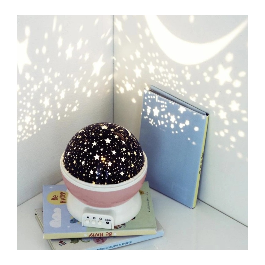 Atmosphera - Proiector LED pentru copii, alimentat de 3 baterii AA, roz