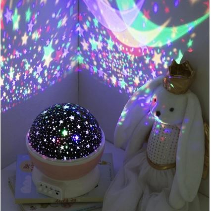 Atmosphera - Proiector LED pentru copii, alimentat de 3 baterii AA, roz