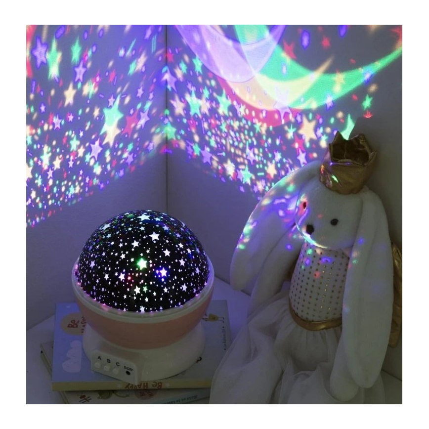 Atmosphera - Proiector LED pentru copii, alimentat de 3 baterii AA, roz