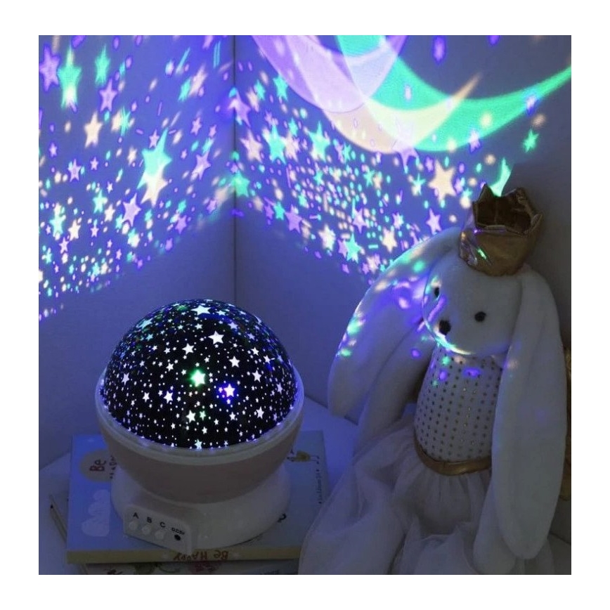 Atmosphera - Proiector LED pentru copii, alimentat de 3 baterii AA, roz