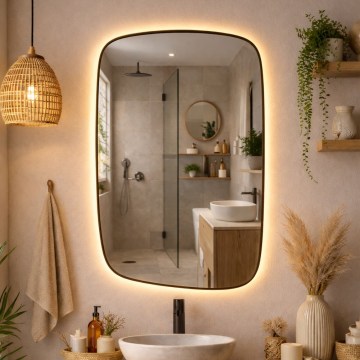 Baltica Design - Oglindă de baie de perete cu iluminare LED STONE CALM LED/15W/230V 2700K 90x60 cm IP65 neagră