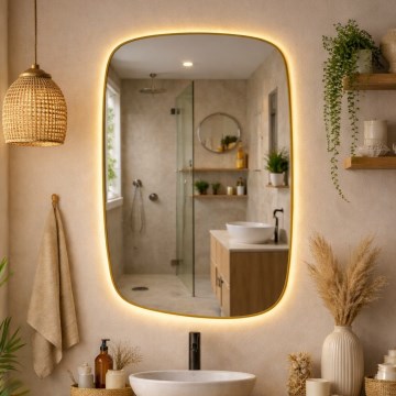 Baltica Design - oglindă de perete iluminată pentru baie STONE CALM LED/15W/230V 2700K 90x60 cm IP65 aurie