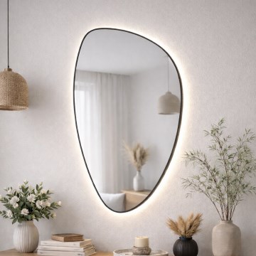 Baltica Design - Oglindă LED de baie de perete cu iluminare integrată STONE FLUID LED/15W/230V 4500K 92x55 cm IP65 negru