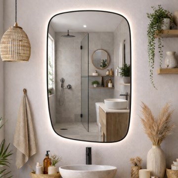 Baltica Design - Oglindă LED de perete pentru baie cu iluminare integrată STONE CALM LED/15W/230V 4500K 90x60 cm IP65 neagră