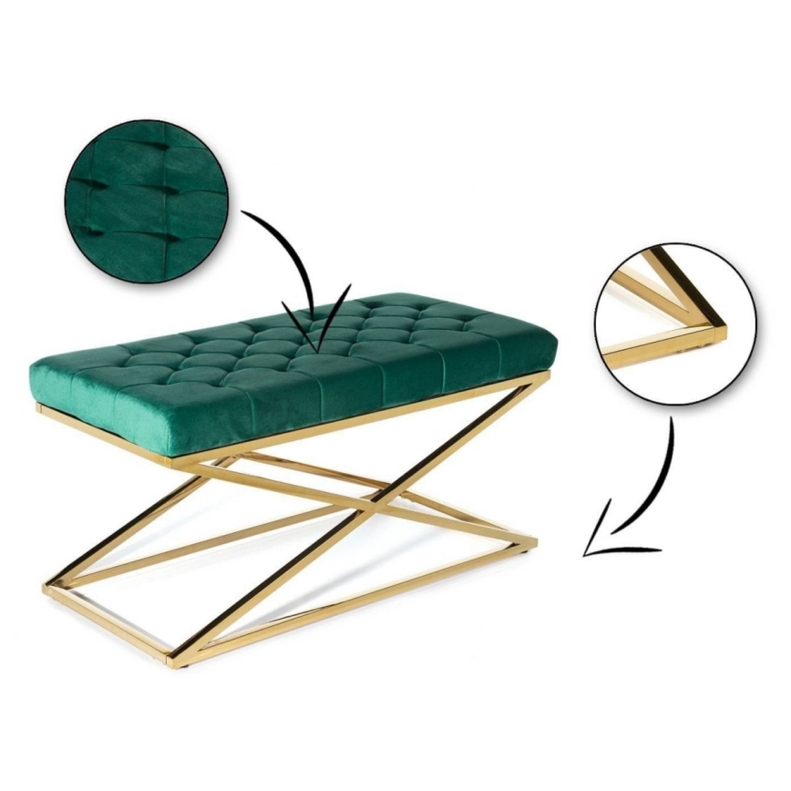 Bancă matlasată SALIBA 50x97 cm aurie/verde
