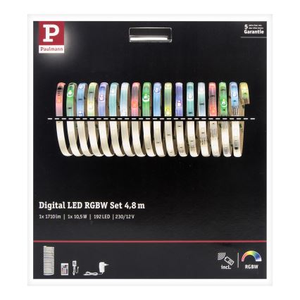 Band dimabilă LED RGBW/10,5W DIGITAL 4,8m 230V Paulmann 70697 + telecomandă