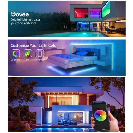 Bandă LED Govee Wi-Fi RGB Smart LED 15m + telecomandă