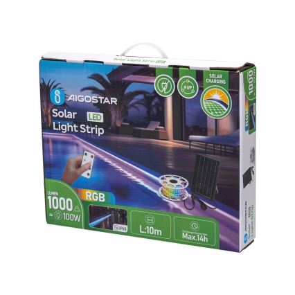 Bandă LED RGB solară dimabilă LED/10W/3,2V 10 m IP65 8000 mAh + telecomandă