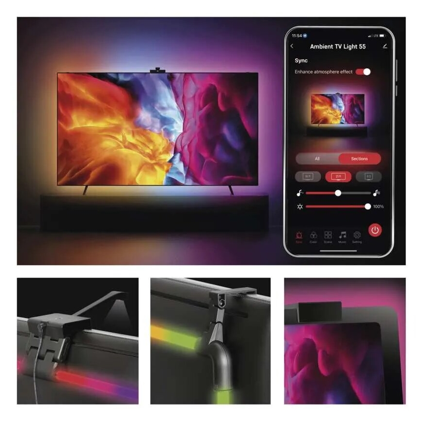 Bandă LED RGBIC dimabilă pentru televizor GoSmart LED/24W/230V 55“