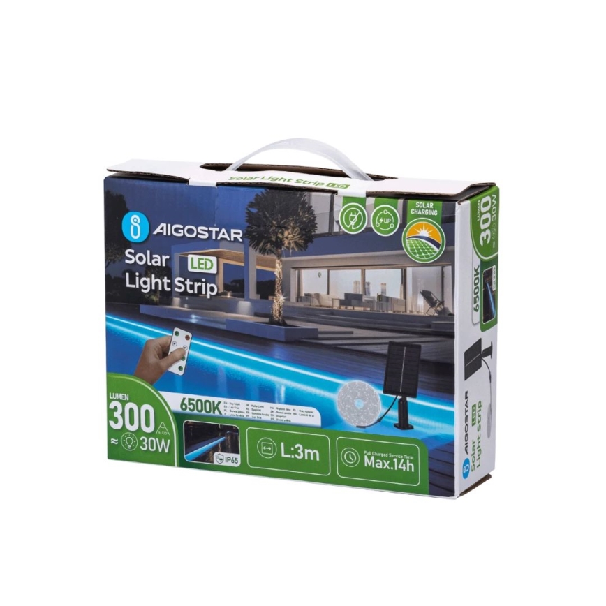 Bandă LED solară dimabilă Aigostar LED/1,6W/3,2V 3 m 6500K IP65 + telecomandă