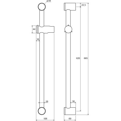 Bară de duș Ravak X07P012, 66,5 cm, crom lucios