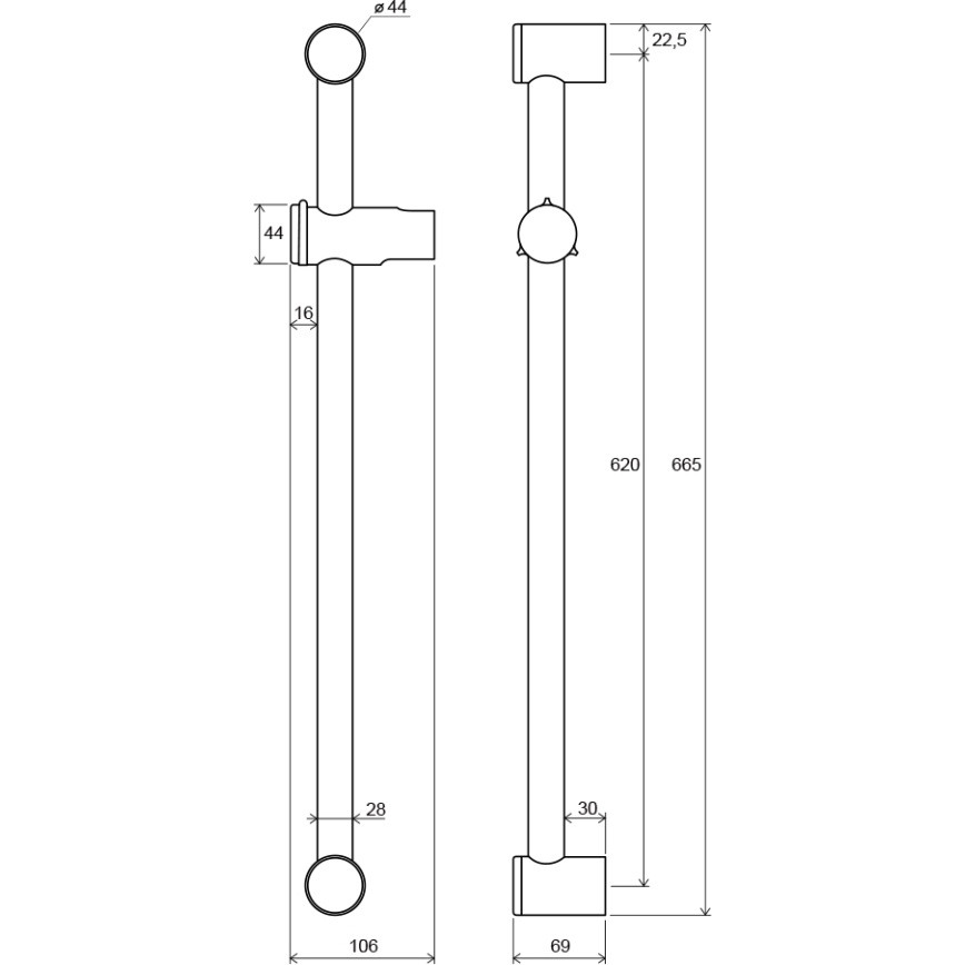Bară de duș Ravak X07P012, 66,5 cm, crom lucios