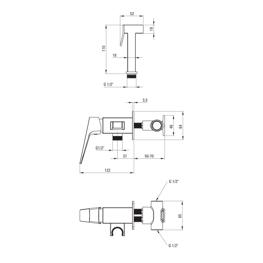 Deante BQL_034M - Baterie pentru bideu BLUR cu duș, pentru montaj încastrat, crom lucios