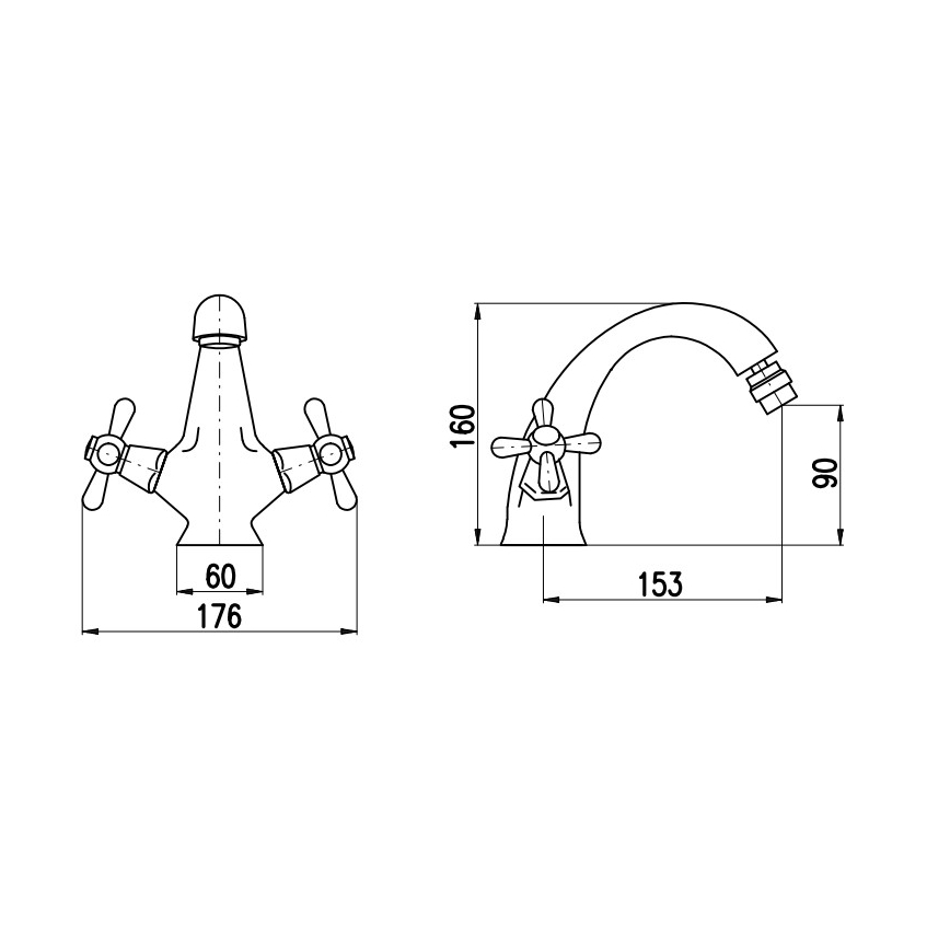 Baterie bideu RAV Slezák MK143.0SM + set de scurgere MORAVA RETRO 16 cm, alamă antichizată