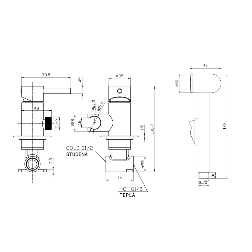 Baterie de bideu cu duș pentru instalare ascunsă Aqualine negru mat