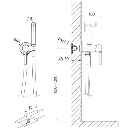 Baterie de bideu cu duș pentru instalare ascunsă Sapho ICONIC rotund/crom lucios