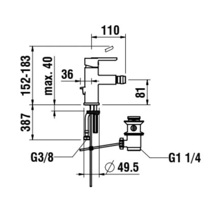 Baterie de bideu + supapă cu preaplin LAUFEN H3410810041141 LUA crom lucios