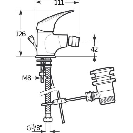 Baterie de bideu + supapă fără preaplin JIKA H3411N10041111 TALAS 12,6 cm crom lucios