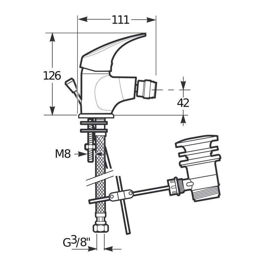 Baterie de bideu + supapă fără preaplin JIKA H3411N10041111 TALAS 12,6 cm crom lucios