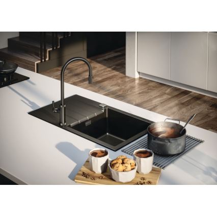 Baterie de chiuvetă cu cap de duș detașabil ALVEUS 1132179 NERINA 46,8 cm negru mat