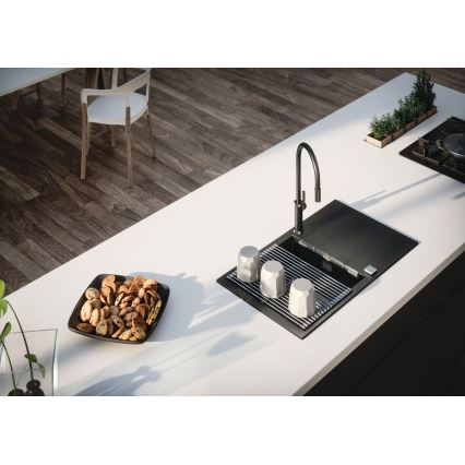 Baterie de chiuvetă cu cap de duș detașabil ALVEUS 1132179 NERINA 46,8 cm negru mat