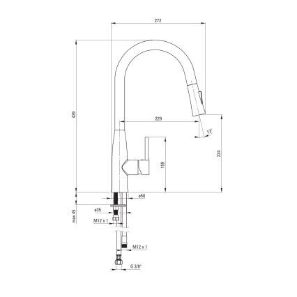 Baterie de chiuvetă cu cap de duș detașabil Deante BDH_072M LUKRECJA crom lucios