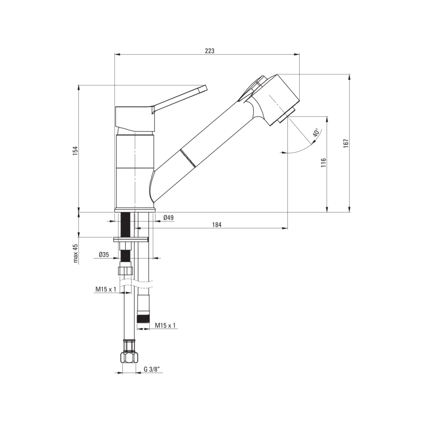 Baterie de chiuvetă cu cap de duș detașabil Deante BDN_071M NARCYZ crom lucios