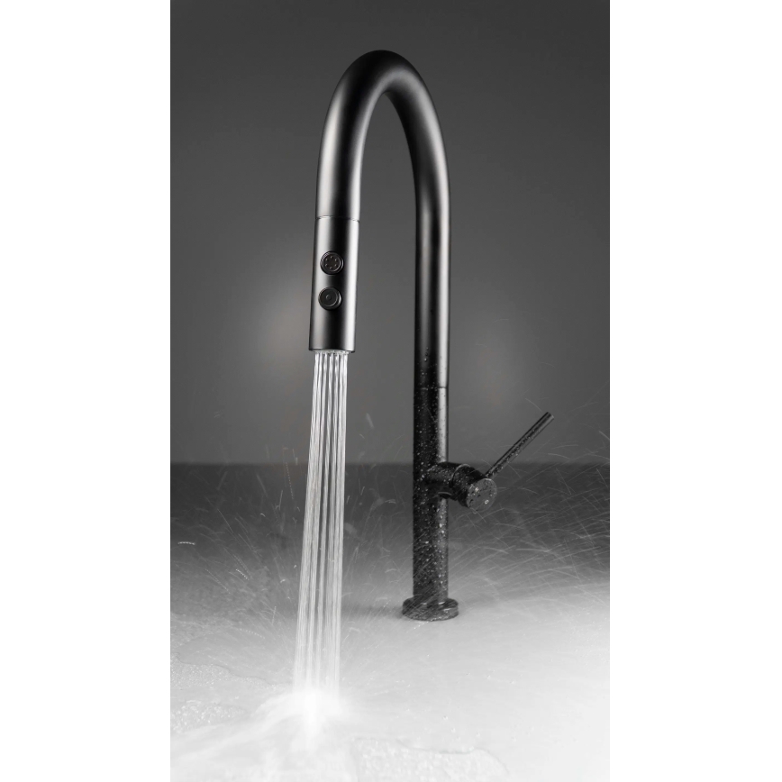 Baterie de chiuvetă cu cap de duș detașabil Deante BQO_N72M OLFATO negru