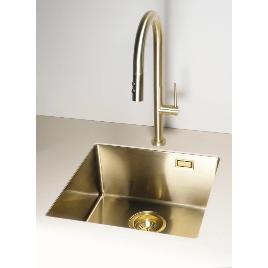 Baterie de chiuvetă cu cap de duș detașabil Deante BQO_R72M OLFATO auriu periat