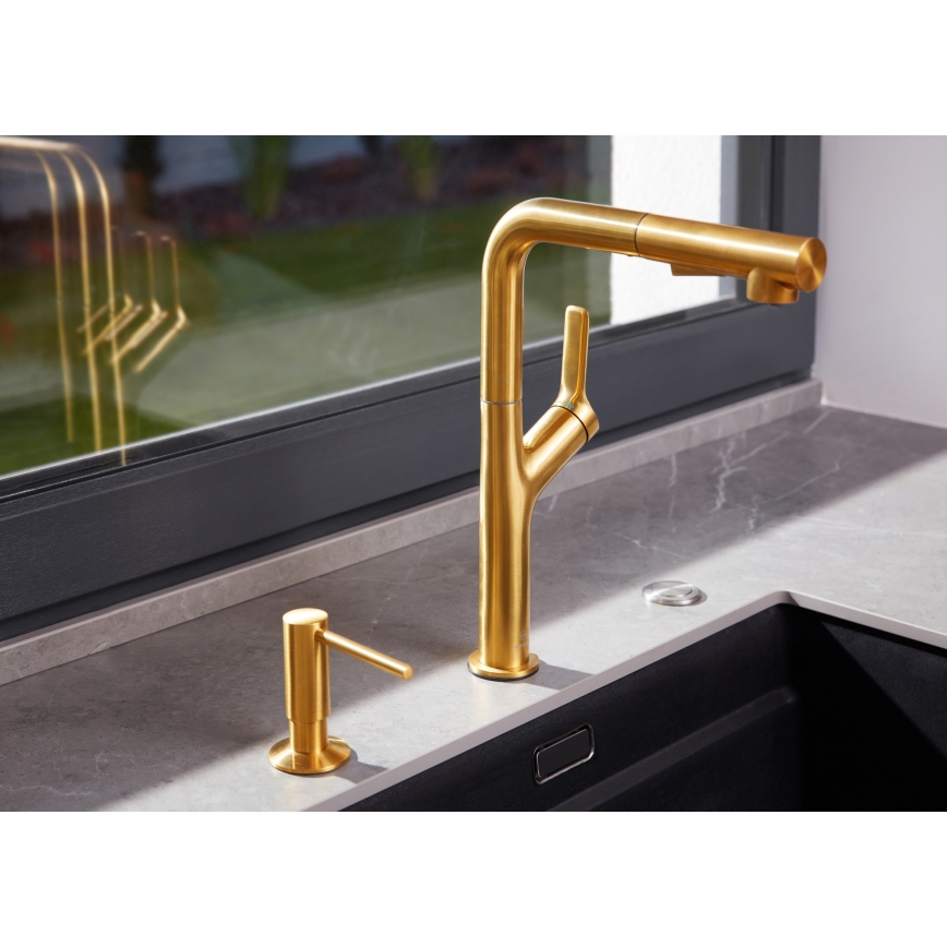 Baterie de chiuvetă cu cap de duș extractibil KFA Armatura 6623-220-31 DUERO DESIGN oțel inoxidabil/auriu