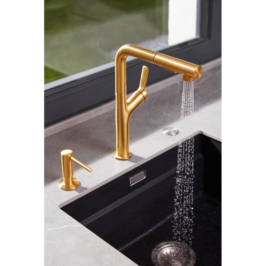 Baterie de chiuvetă cu cap de duș extractibil KFA Armatura 6623-220-31 DUERO DESIGN oțel inoxidabil/auriu