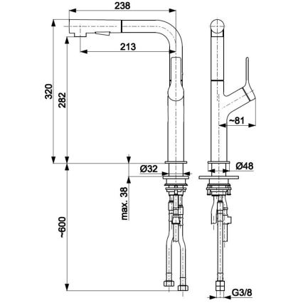 Baterie de chiuvetă cu cap de duș extractibil KFA Armatura 6623-220-31 DUERO DESIGN oțel inoxidabil/auriu