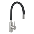 Baterie de chiuvetă cu pipă flexibilă FERRO oțel inoxidabil/negru mat