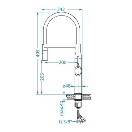 Baterie de chiuvetă cu pipă flexibilă și cap de duș ALVEUS 1150893 MIRAGE 49,5 cm negru mat