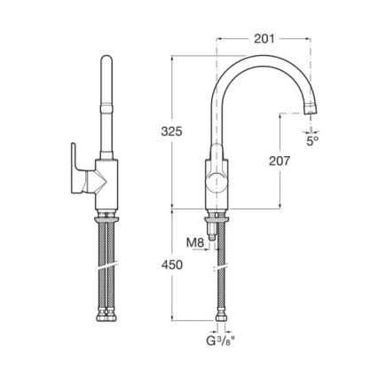 Baterie de chiuvetă Roca A5A8409C00 L20 32,5 cm crom lucios