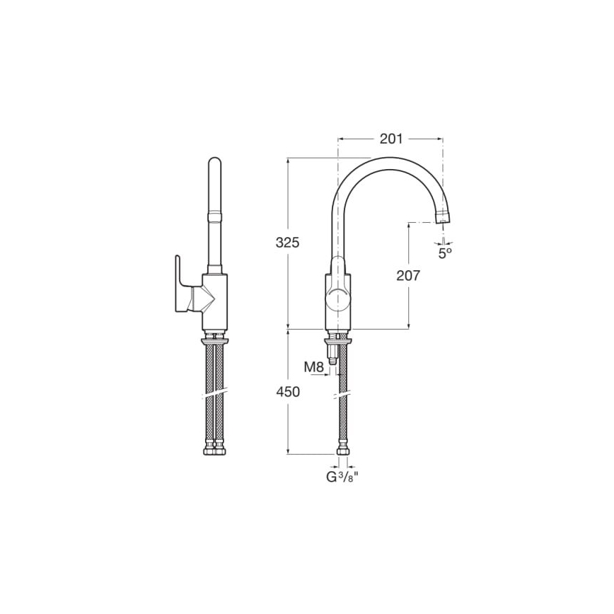 Baterie de chiuvetă Roca A5A8409C00 L20 32,5 cm crom lucios