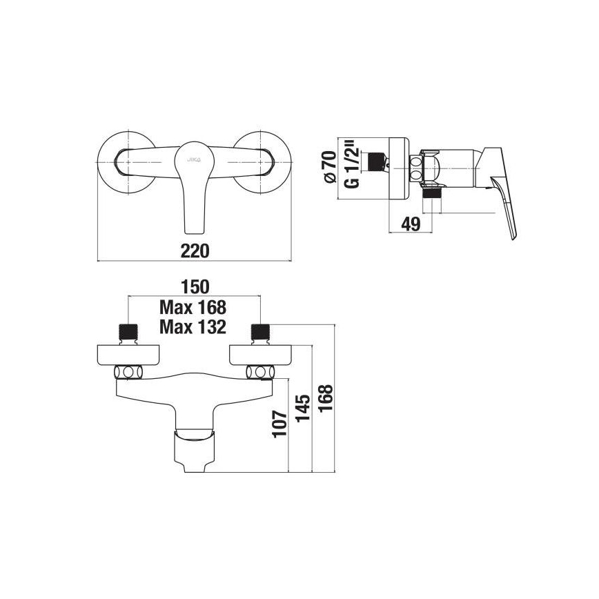 Baterie de duș JIKA H3311W70044001 CUBE crom lucios