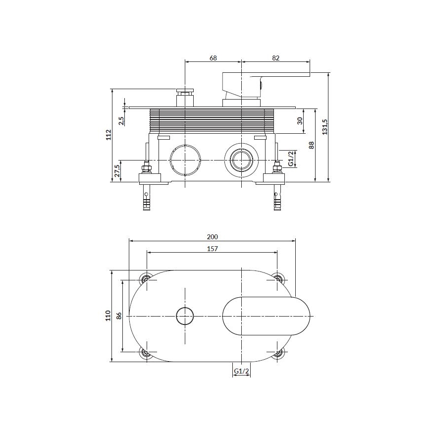 Baterie de duș pentru instalare ascunsă Cersanit S951-322 CREA negru