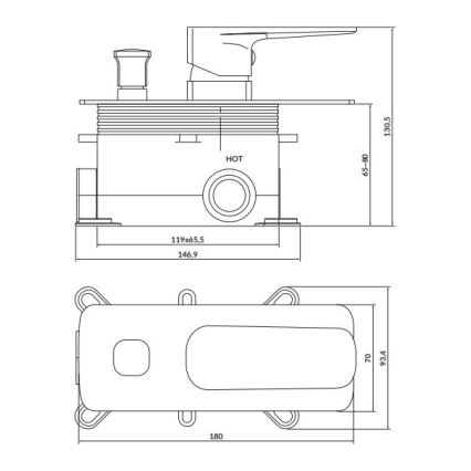Baterie de duș pentru instalare ascunsă Cersanit S951-373 LARGA negru