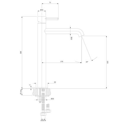 Baterie de lavoar OMNIRES Y1212GR Y 30,8 cm grafit periat