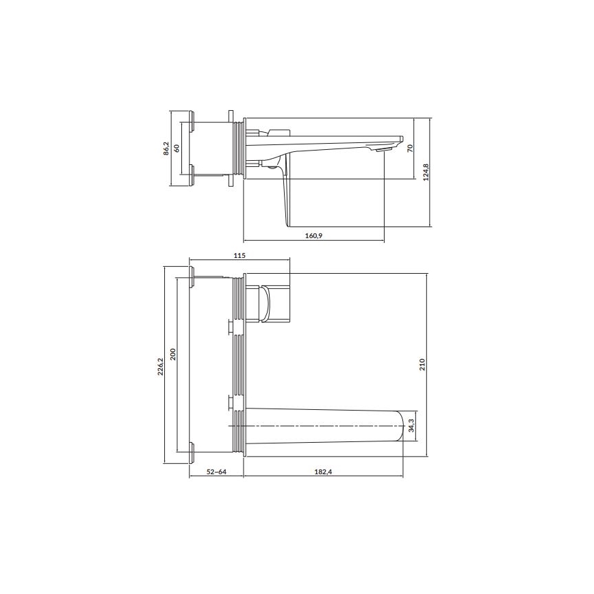 Baterie de lavoar pentru instalare ascunsă Cersanit S951-386 LARGA crom lucios