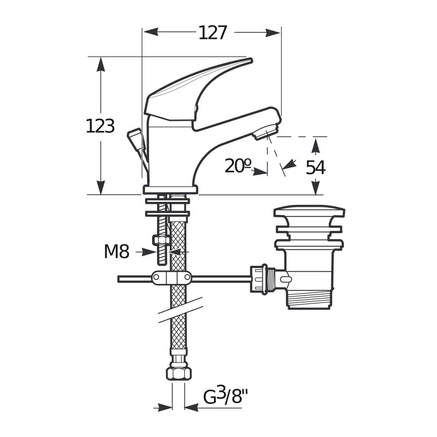 Baterie de lavoar + ventil cu preaplin JIKA H3111N10041111 TALAS 12,3 cm crom lucios