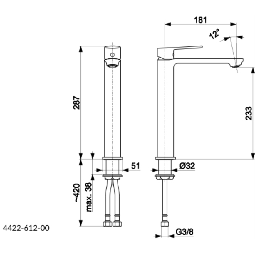 Baterie de lavoar + ventil cu preaplin KFA Armatura 4422-612-00 AGAT 28,7 cm alamă