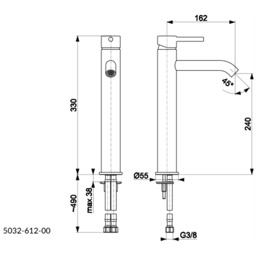 Baterie de lavoar + ventil cu preaplin KFA Armatura 5032-612-00 MOZA 33 cm crom lucios