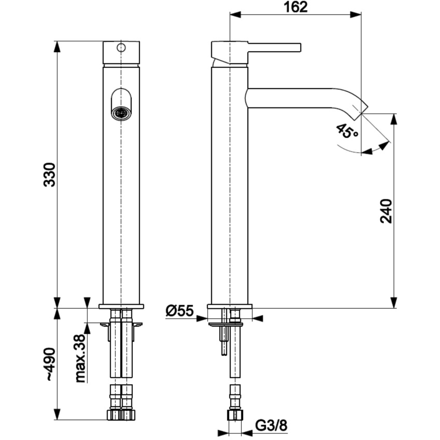 Baterie de lavoar + ventil cu preaplin KFA Armatura 5032-612-31 MOZA 33 cm auriu