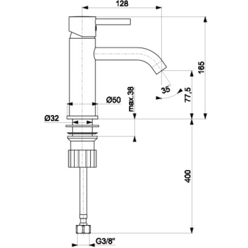 Baterie de lavoar + ventil KFA Armatura 5822-815-81 NEDA 16,5 cm alamă/negru mat