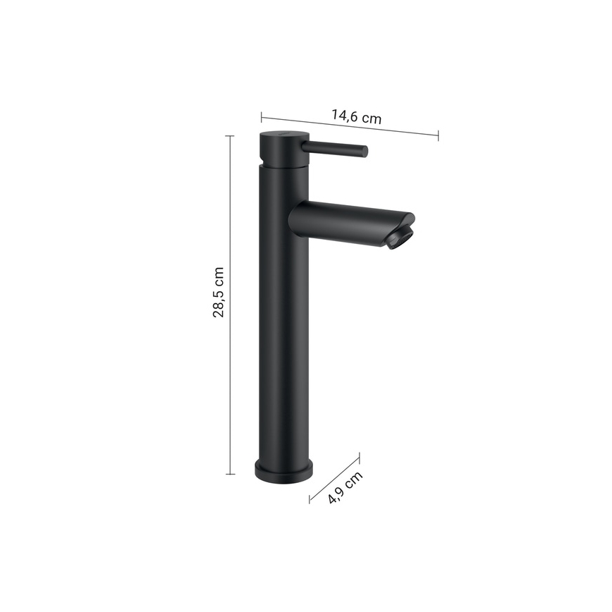 Baterie lavoar Gedy ALTO HIGH, 28,5 cm, negru mat