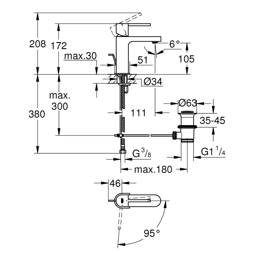 Baterie lavoar GROHE 23870003 PLUS, mărime S, crom lucios