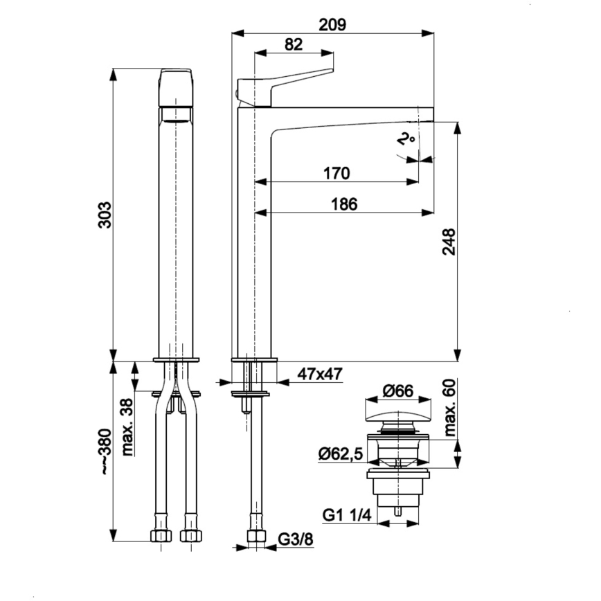 Baterie pentru lavoar KFA Armatura MALAGA 30,3 cm, crom lucios - 4522-712-00, cu set scurgere