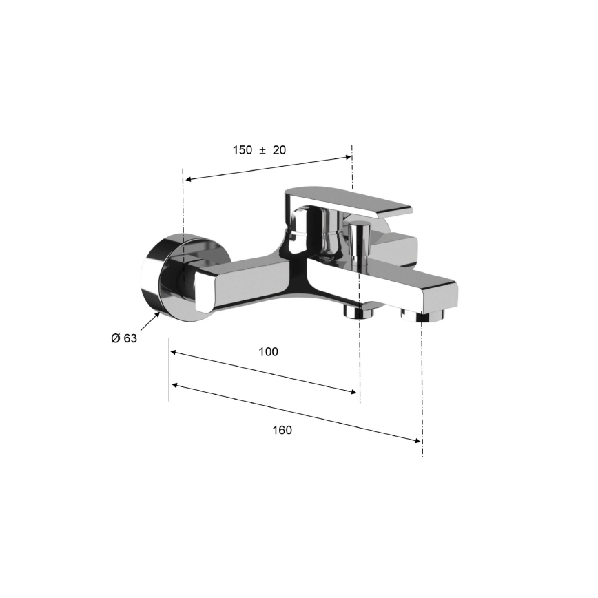 Baterie pentru cadă Sapho KAI, crom lucios